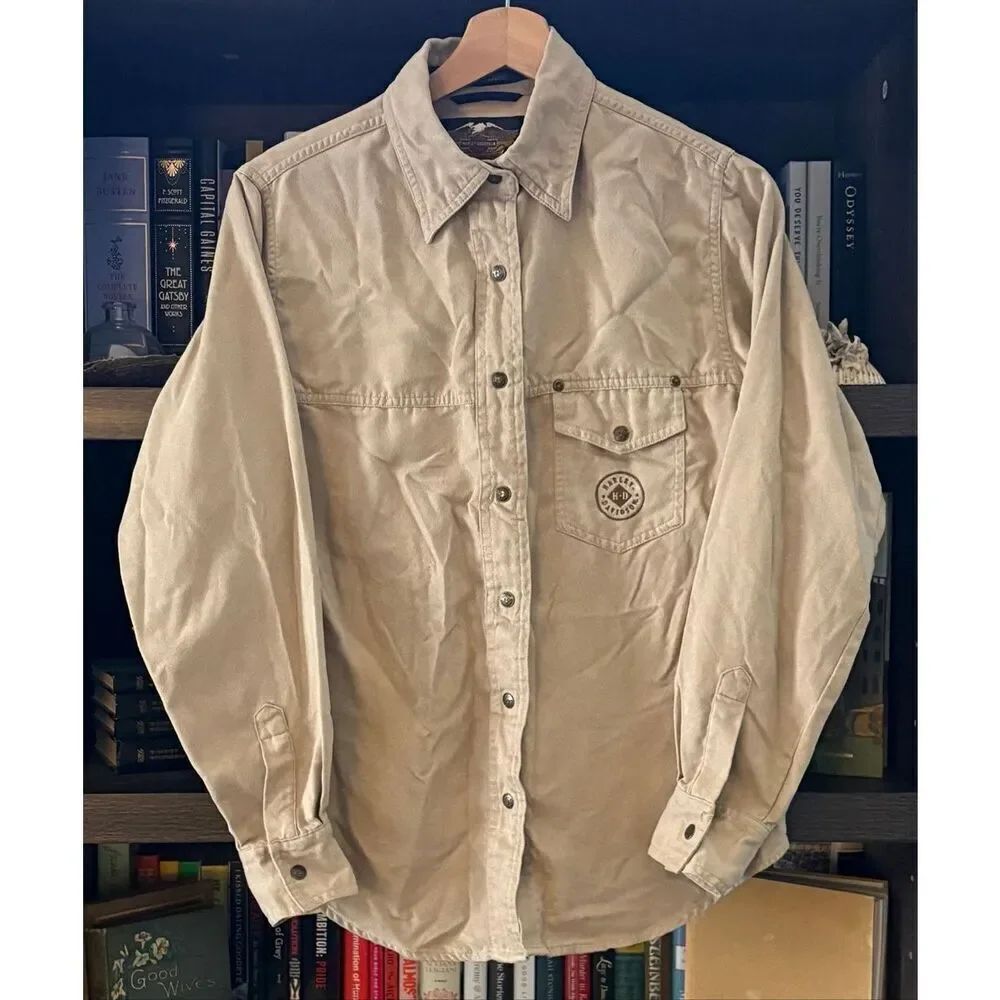 Harley-Davidson Suede Beige Snap Button Front Shirt Women’s Size Small